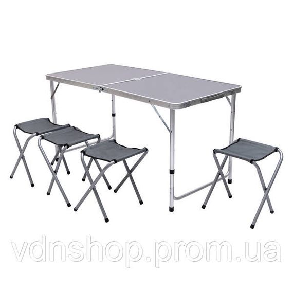Раскладной стол + 4 стула кемпинговый набор для пикника, рыбалки, отдыха, туризма Серый JY-12060G