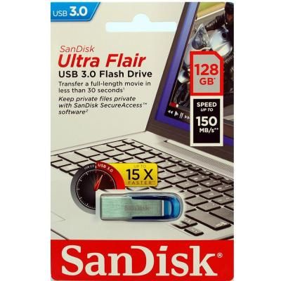 USB флеш накопичувач SanDisk 128GB Ultra Flair Blue USB 3.0 (SDCZ73-128G-G46B) | Зображення 5