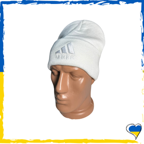 Шапка белая Adidas на флисе брендовая универсальная, Адидас. Шапка мужская, женская, подростковая, детская