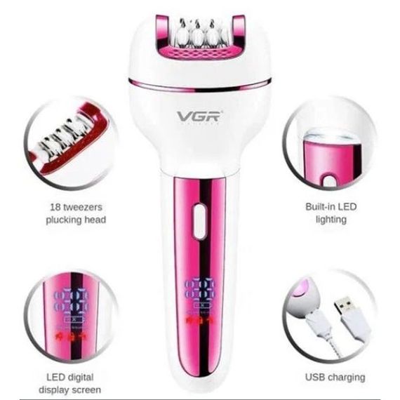 Женский беспроводной эпилятор 3в1 VGR V-732 для ног и зоны бикини с подсветкой и дисплеем. Цвет: розовый | Зображення 2