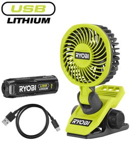 Вентилятор акумуляторний кліпса Ryobi USB Lithium RCF4-120G 4В акб 1х2А·год 3800об·хв обертання 325° поворот 180° 2 швидкості 0.29кг 5133006143