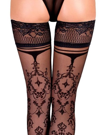 Чулки на силиконовой ленте черные Ballerina's Secret BS113 с узором ,,барокко,, по всей длине, S/M sexstyle | Зображення 10