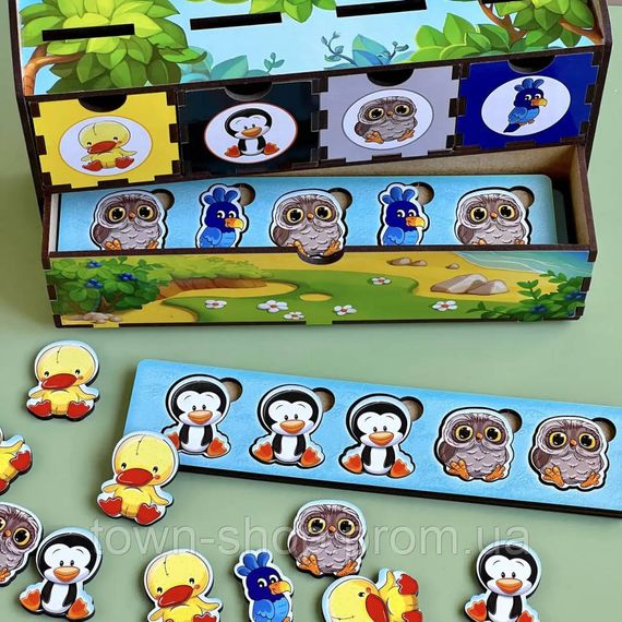 Деревянная настольная игра "Птицы" Ubumblebees (ПСД167) PSD167 сортер-комодик | Зображення 1