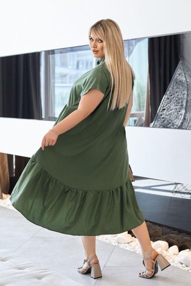 Жіноча сукня oversize SOLINNA  із софту великих розмірів 46–60, літня сукня вільного крою LI-5908 Хакі, 46-48 | Зображення 3