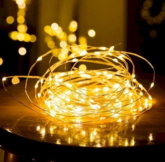 Гирлянда нить "Роса" 100LED 10 метров на батарейках+USB теплый - белый (Желтый) Оптом