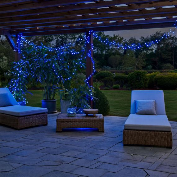 Новорічна гірлянда вулична 50 м 500 LED з сонячною батареєю чорний провід Синій SB500L50MBBL | Зображення 1