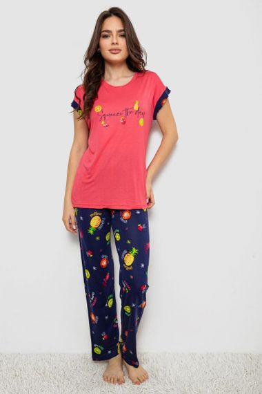 Піжама жіноча з принтом, колір рожевий, 243R2121