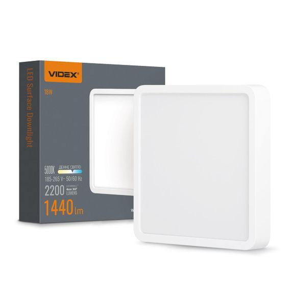 Світлодіодний світильник накладний квадрат VIDEX 18W 5000K White