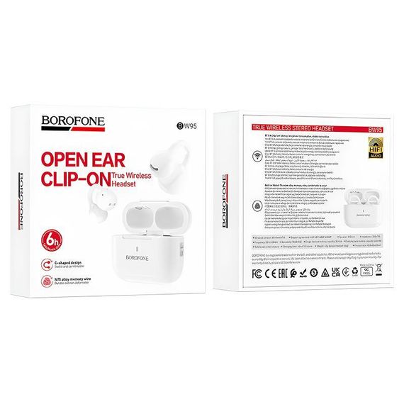 Беспроводные TWS наушники Borofone BW95 Cancion clip-on White | Зображення 2