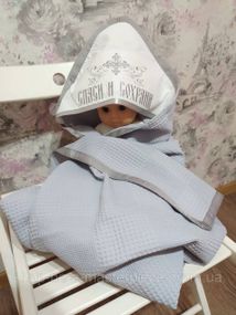 Крижма хрестильна з вишивкою сіра вафельний рушник для хрещення (00172)