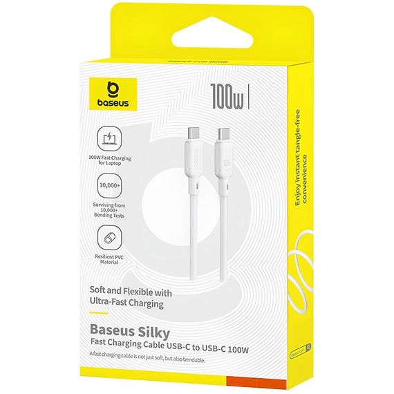 Дата кабель Baseus Silky Series OS Fast Charging Type-C to Type-C 100W (2m) (P10377704) Moon White | Зображення 4