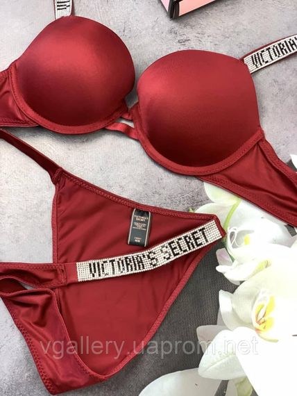 Жіночий комплект спідньої білизни Victoria's Secret зі стразами великих розмірів (85Д-90Д) Бордовий, 75B | Зображення 1