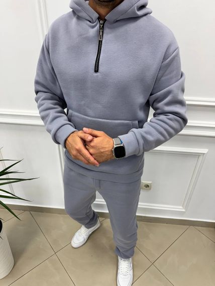 Теплий чоловічий спортивний костюм на флісі худі на блискавці і штани колір сірий розмір S (44-46) adl1003 | Зображення 1