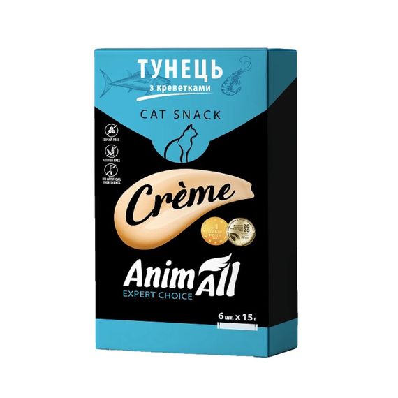 Рідкі ласощі для котів з тунцем та креветками AnimAll Creme Tuna Shrimp, 6 шт х 15 гр | Зображення 1