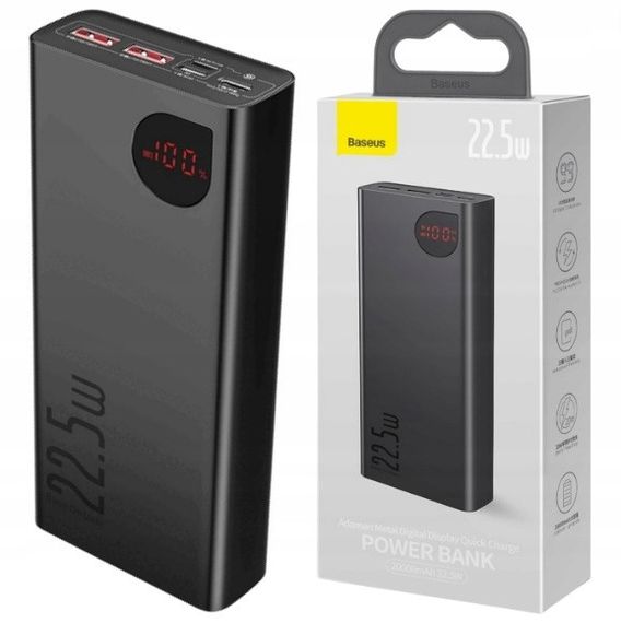 Зовнішній портативний акумулятор Baseus Adaman Metal Digital Display 20000mAh 22.5W Black (PPAD070101) | Зображення 2