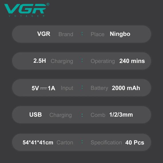 Машинка для стрижки VGR V-003 BLUE XPRO (43963-V-003_1240) | Зображення 5