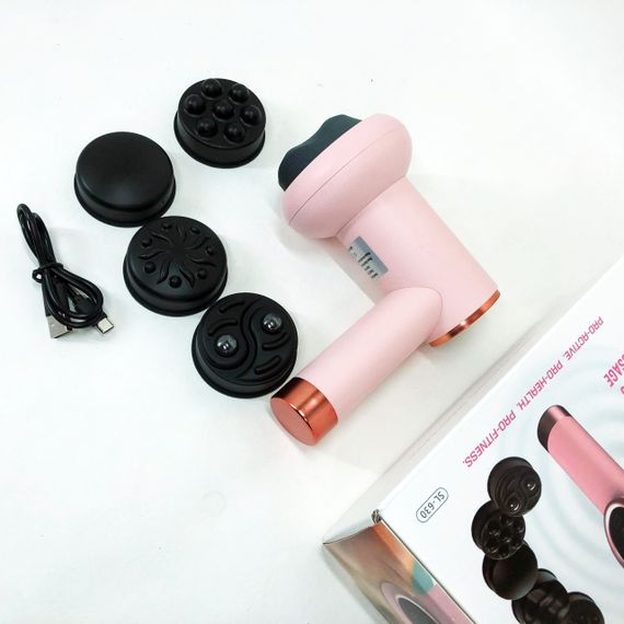 Массажер антицеллюлитный для тела рук и ног 4 насадки 6 скоростей Deep Rolling Massager. Цвет: розовый | Зображення 7