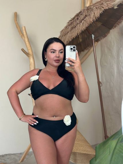 Купальник PLUS SIZE оригінального крою із квітами на топові та трусиках | Зображення 6