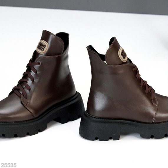 Стильні дизайнерські черевики на флісі натуральна шкіра колір Шоколад | Зображення 5