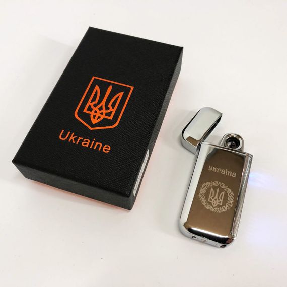 Дугова електроімпульсна запальничка USB Герб України індикатор заряду, ліхтарик HL-442. Колір: срібло | Зображення 4