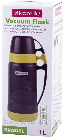 Термос Kamille Glass Violet 1000мл зеркальная колба и 2 чашки KM-2031 | Зображення 4