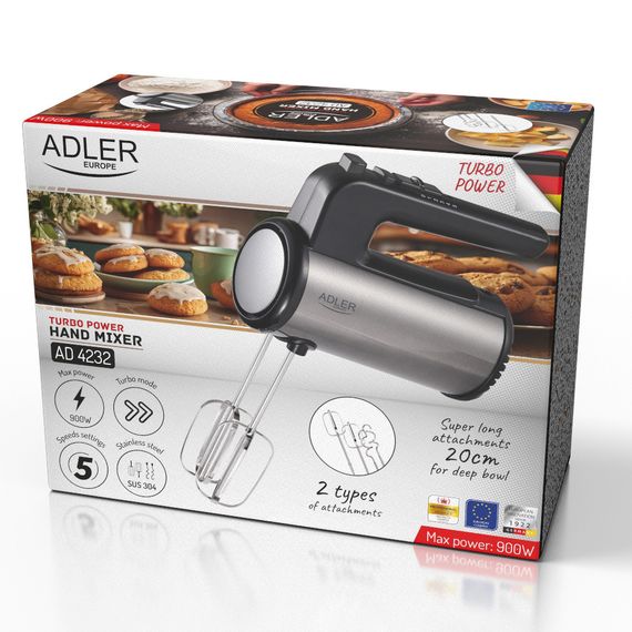 Миксер ручной Adler AD 4232, кухонный миксер 900 Вт, 5 скоростей, Turbo, насадки для теста и крема | Зображення 9