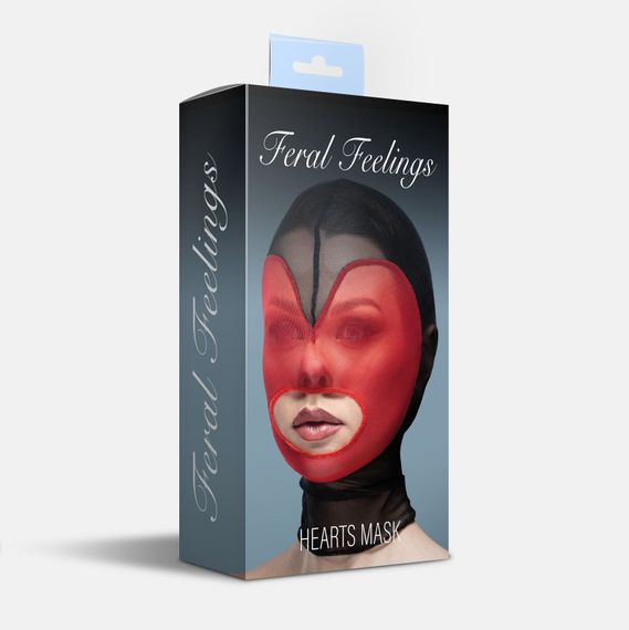 Маска серце сітка з відкритим ротом Feral Feelings - Hearts Mask Black/Red | Зображення 1