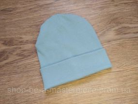 Трикотажная шапка onesize унисекс женская мужская двойная с отворотом демисезонная в рубчик голубой
