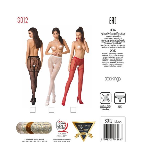 Колготки-бодістокінги Passion S012 One Size, Black, імітація панчіх, пояса та мереживних трусиків | Зображення 7