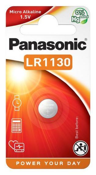 Батарейка Panasonic щелочная LR1130(389, V10GA, AG10, RW49, G10, GP89A, LR54) блистер, 1 шт. (LR-1130EL/1B)