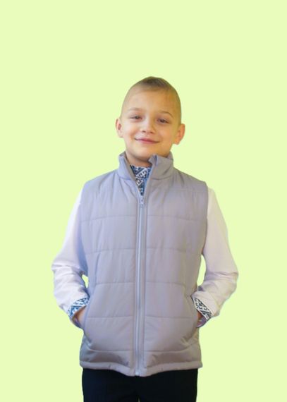 Жилетка дитяча весна/осінь без капюшона 128 розмір із кишенями Світло-сірий колір