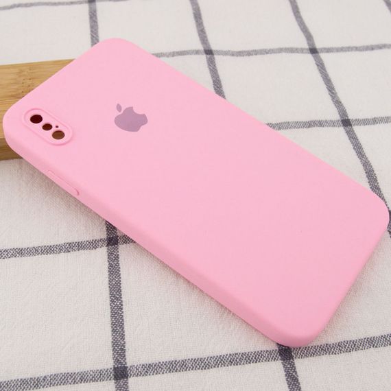 Чохол Silicone Case Square Full Camera Protective (AA) для Apple iPhone XS / X (5.8") Рожевий / Light pink | Зображення 1