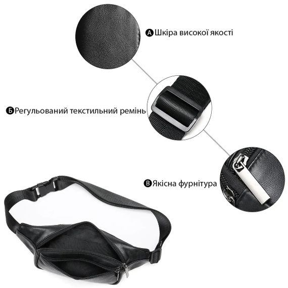 Стильная черная поясная сумка бананка, Мужская бананка удобная, Бананка для мужчин с застежкой QV-25