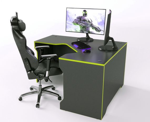 Стол геймерский ZEUS TRON-2 Stalker черныйзеленый | Зображення 1