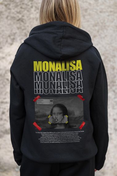 Утеплене зіп худі на флісі зіпер з принтом Monalisa Without Kane Black | Зображення 5