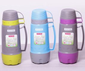 Термос Kamille Glass Pleasure 1000мл дзеркальна колба, 2 чашки