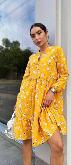 Женское легкое свободное платье в цветочный принт NB21045 размер 46/48 цвет желтый | Зображення 1