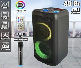 Потужна портативна акустична система з караоке RX-8280 (8"х2) Bluetooth колонка з RGB підсвічуванням 40W-4000mAh + Пульт