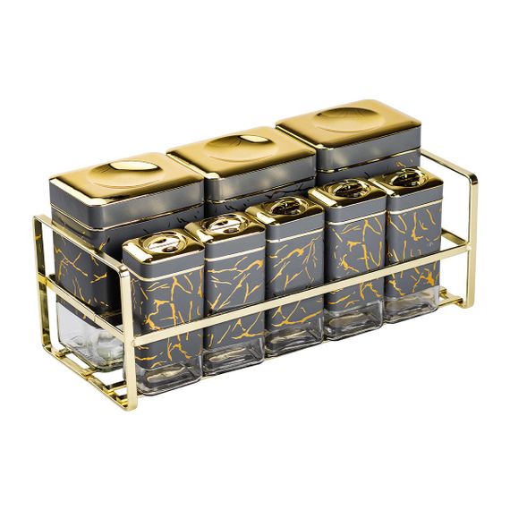 Набор для приправ и специй на подставке 8 штук с крышками Серый HP-1366 | Зображення 1