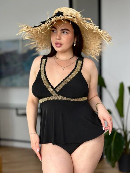 Розкішний чорний купальник танкіні для дівчат PLUS SIZE | Зображення 4