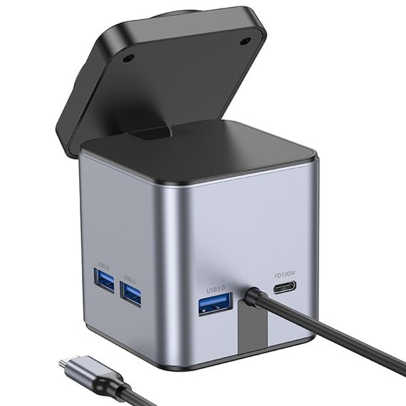 Перехідник HUB Hoco HB49 Effortless 9in1 100W з БЗП Metal gray | Зображення 4
