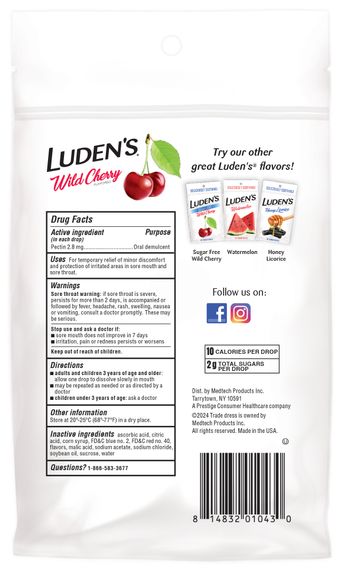 Заспокійливі льодяники з пектином Luden’s, для горла та порожнини рота, смак - дика вишня, 30 шт. | Зображення 1