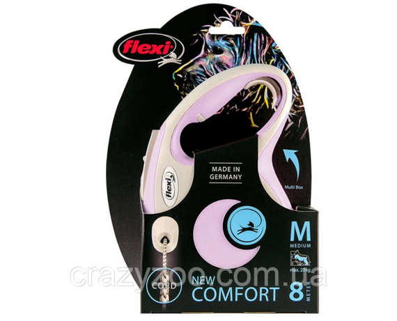 Повідець-рулетка для собак Flexi New Comfort S до 12 кг бузковий трос 8 м 43004 | Зображення 1