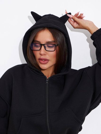 Женское теплое укороченное худи на флисе с рожками LU607, черный, размер 42/44 | Зображення 6