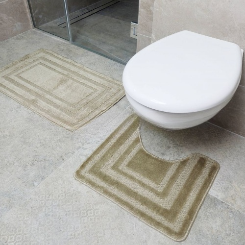 АКЦІЯ Набір килимків для ванної 2шт 40*50см+50*80см Рамка Econom бежевий + Фіранка PEVA Дариана | Зображення 2