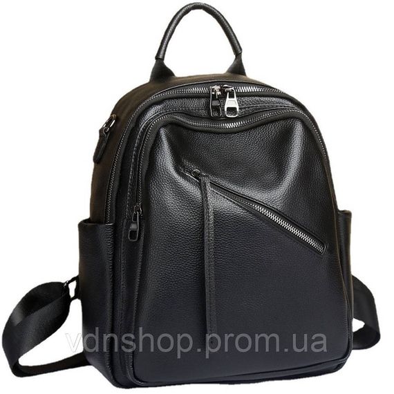 Стильна жіноча сумка міська на плечі 35х27х14, рюкзак з натуральної шкіри, чорний | Зображення 2