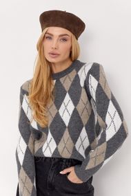 Теплий жіночий джемпер oversize в ромб - сірий цвет, ONE SIZE (є розміри)