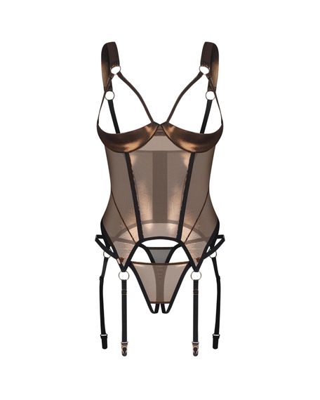 Корсет Obsessive Soranna cupless corset & crotchless thong S/M, Бронзовий, 2XL/3XL | Зображення 3