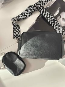 Прямоугольная сумка кросс-боди  Черная с кошельком 19*6*13см (5676)