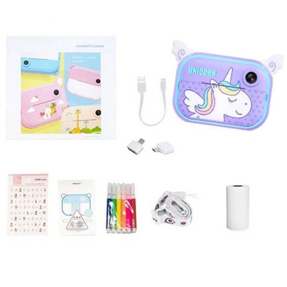 Дитячий фотоапарат миттєвого друку з підтримкою microSD YT008 Єдиноріг фіолетовий